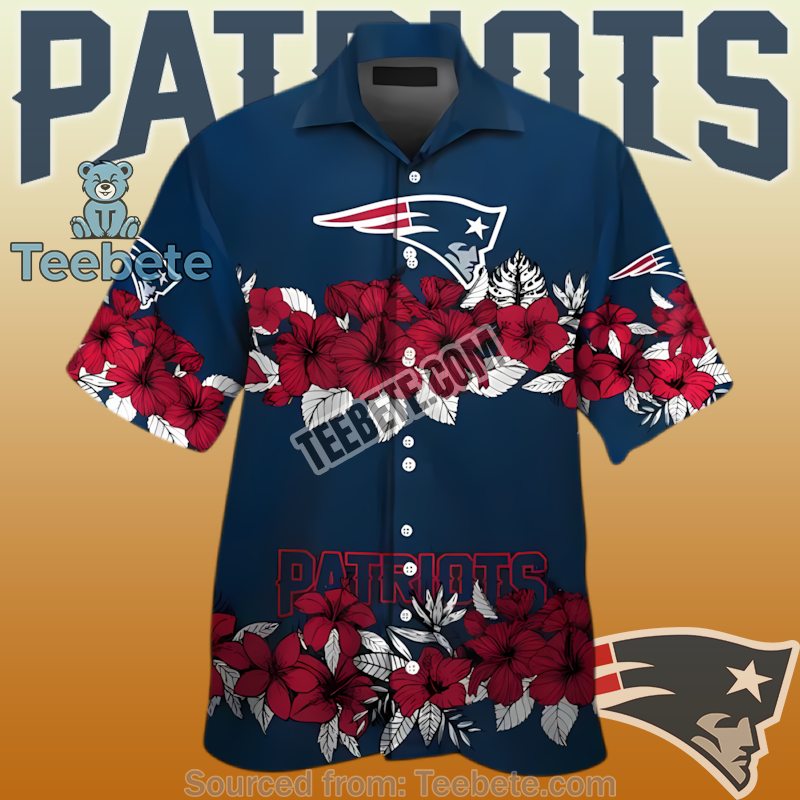 New England Patriots Navy Hibiscus Retro Hawaiian Shirts