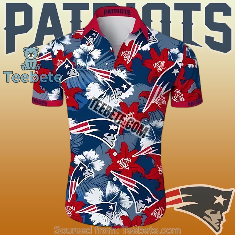 New England Patriots Navy Red Torn Tropical Palm Trees Cheap Hawaiian Shirts