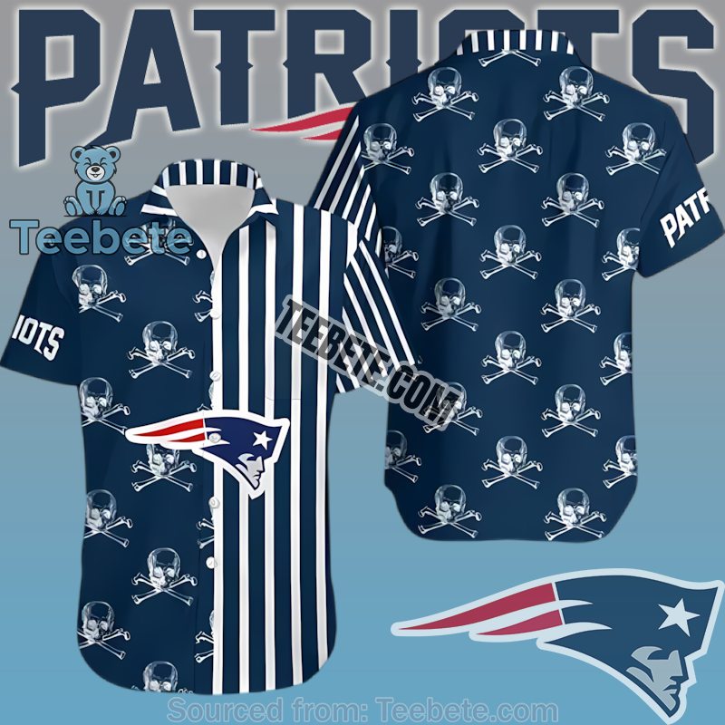 New England Patriots Navy Skull Helmet Pattern Quality Hawaiian Shirts
