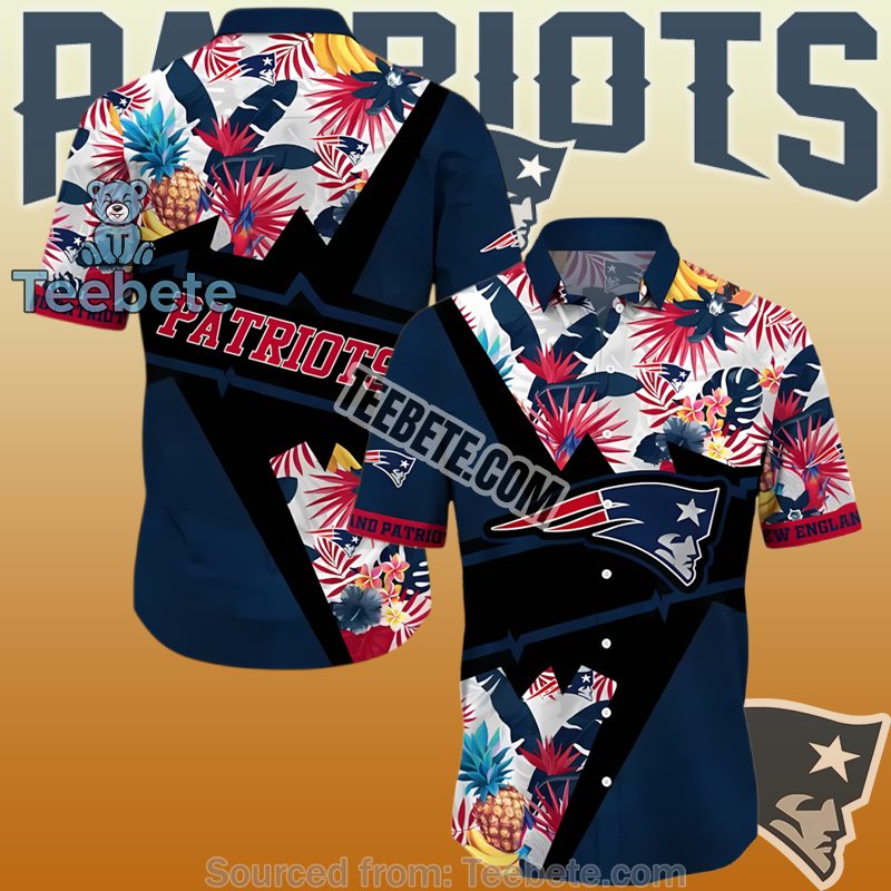New England Patriots Navy Tropical Leaves And Pineapples Real Hawaiian Shirts