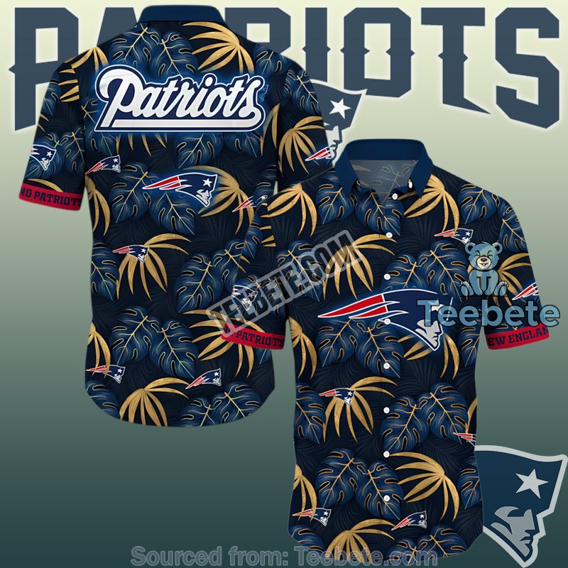 New England Patriots Navy Tropical Leaves Pattern Funny Hawaiian Shirts