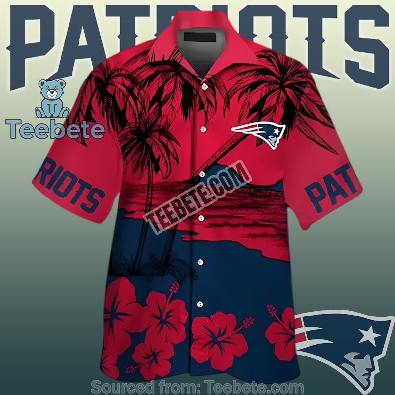 New England Patriots Red Ocean View And Hibiscus Flowers Funky Hawaiian Shirts