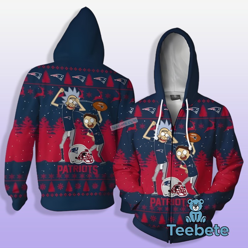 New England Patriots Rick And Morty Dance 3D Hoodie Red Blue Graphic