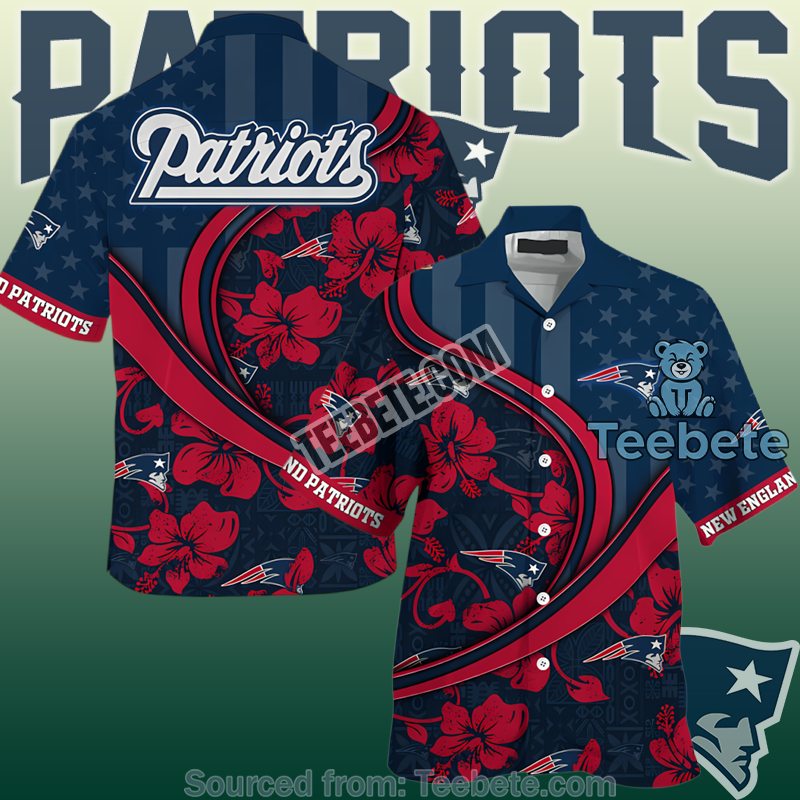 New England Patriots White Brush Stripes Palm Trees Hawaiian Button Up Shirt