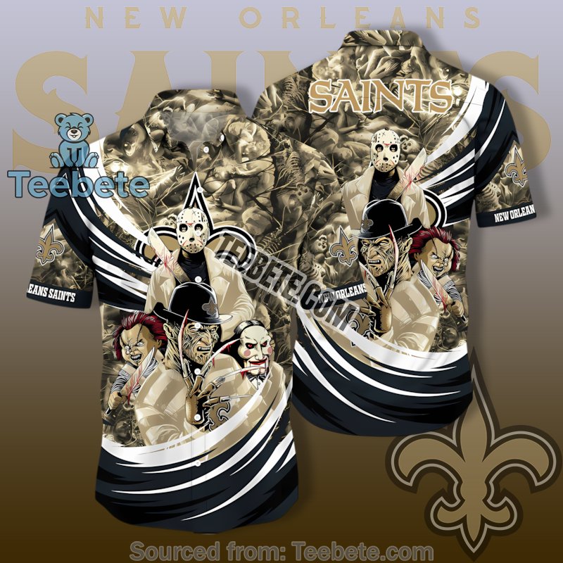 New Orleans Saints Beige Horror Jason Freddy Chucky Mask Hawaiian Shirt