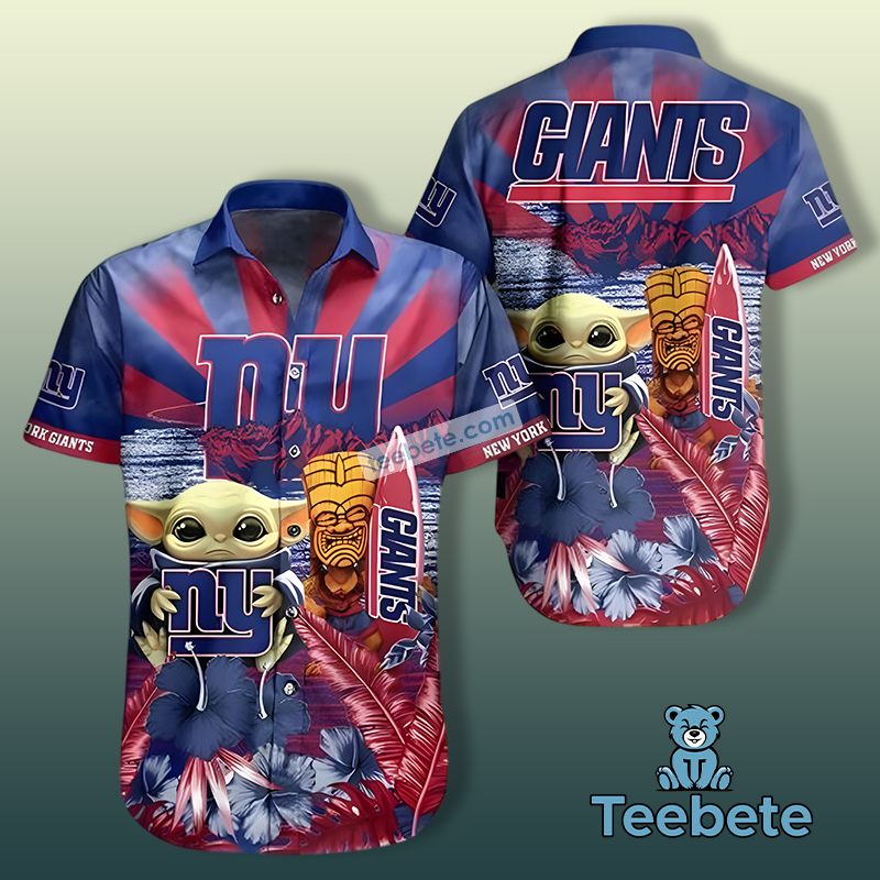 New York Giants Baby Yoda Tiki Blue Vintage Aloha Shirts