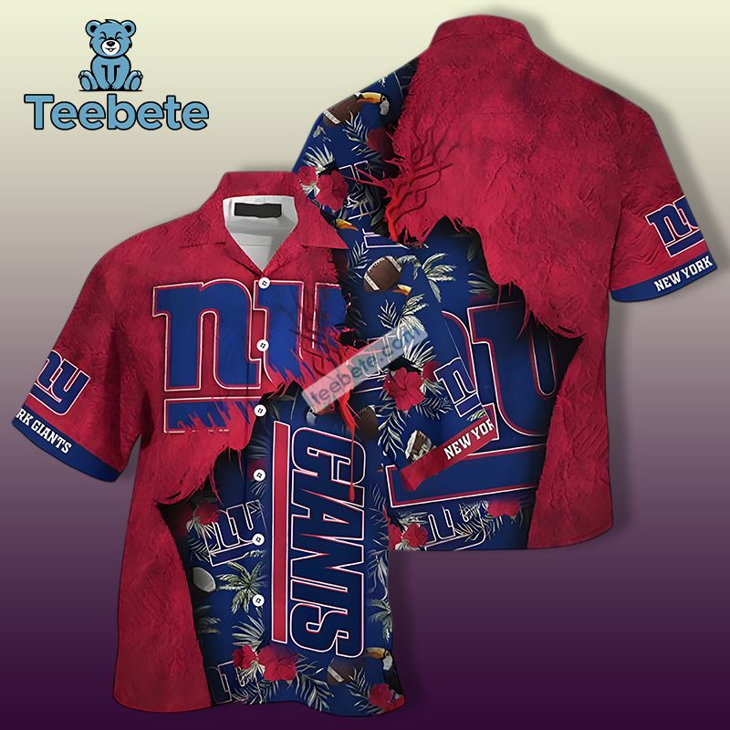 New York Giants Hibiscus Beach Blue Mens Hawaiian Golf Shirts New York Giants Hibiscus Beach Blue Mens Hawaiian Golf Shirts