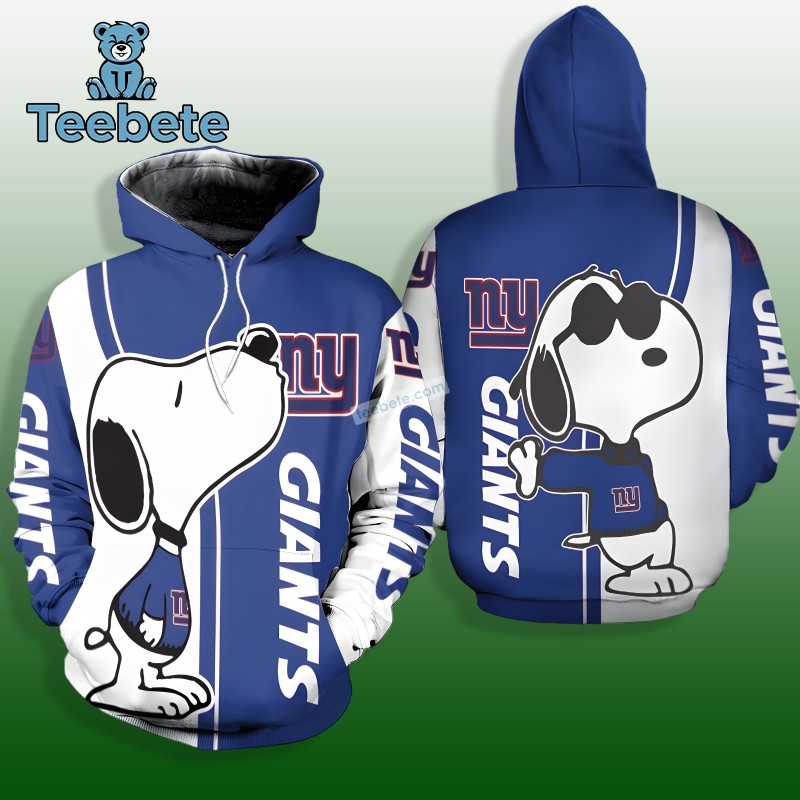 New York Giants Snoopy Christmas White Blue 3D Design Hoodies
