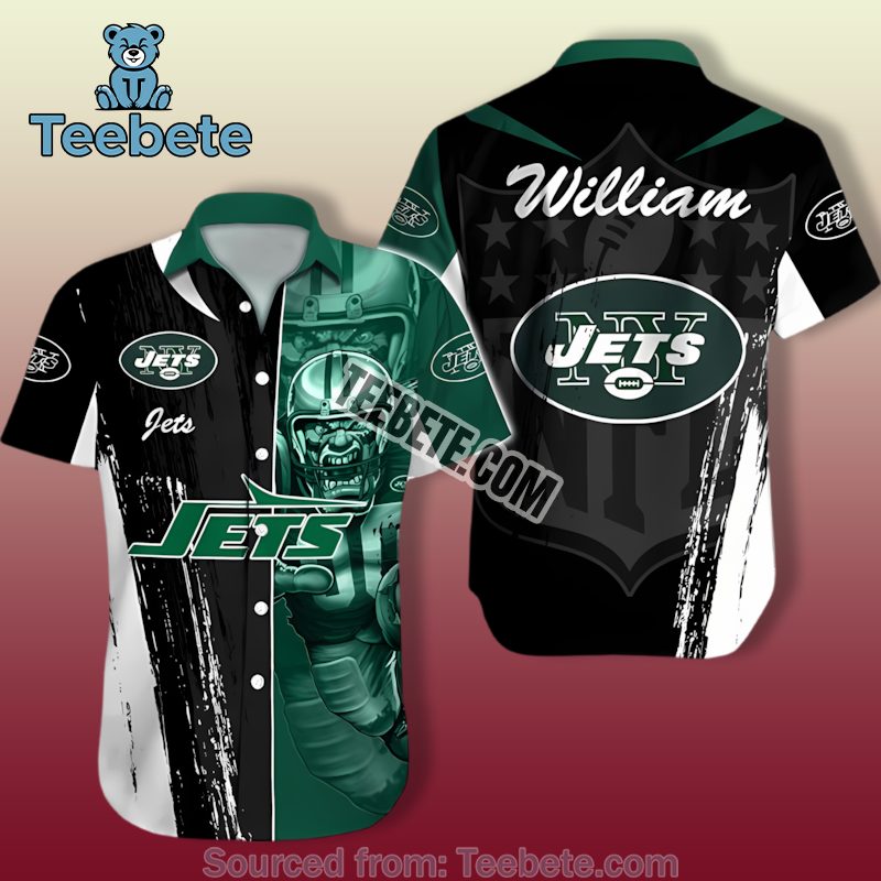 New York Jets Cartoon Player Black Green Best Aloha Shirts