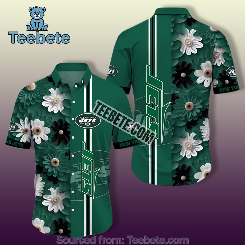 New York Jets Green White Daisy Floral Cheap Hawaiian Shirts