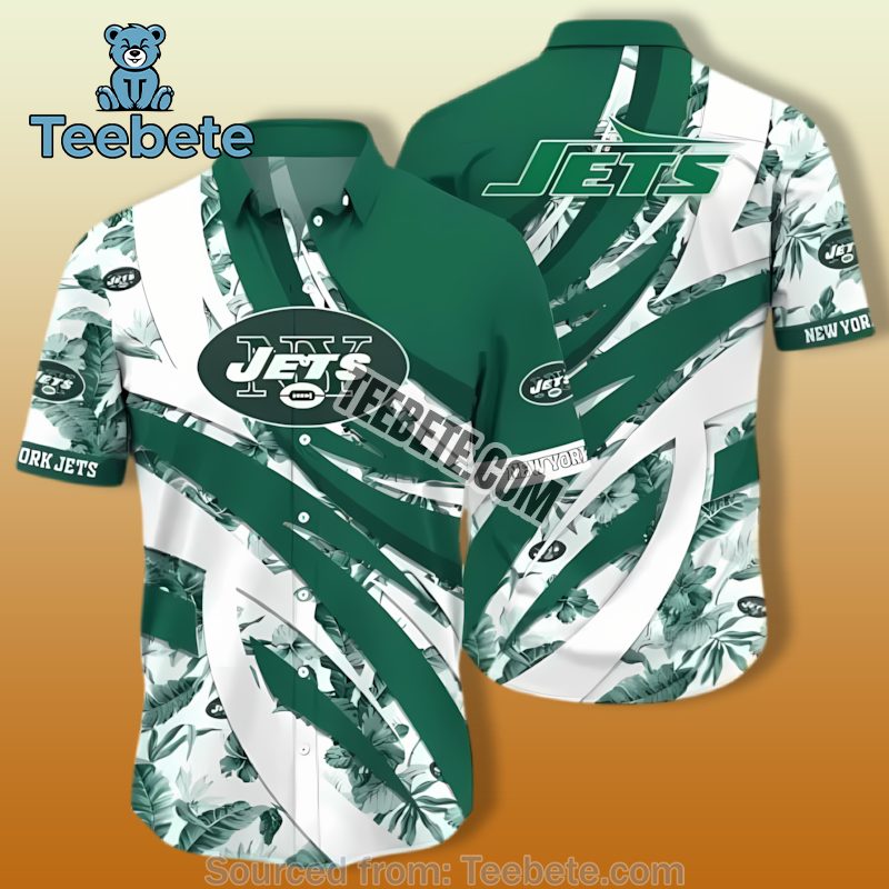 New York Jets Green White Swirl Tropical Summer Funky Hawaiian Shirts