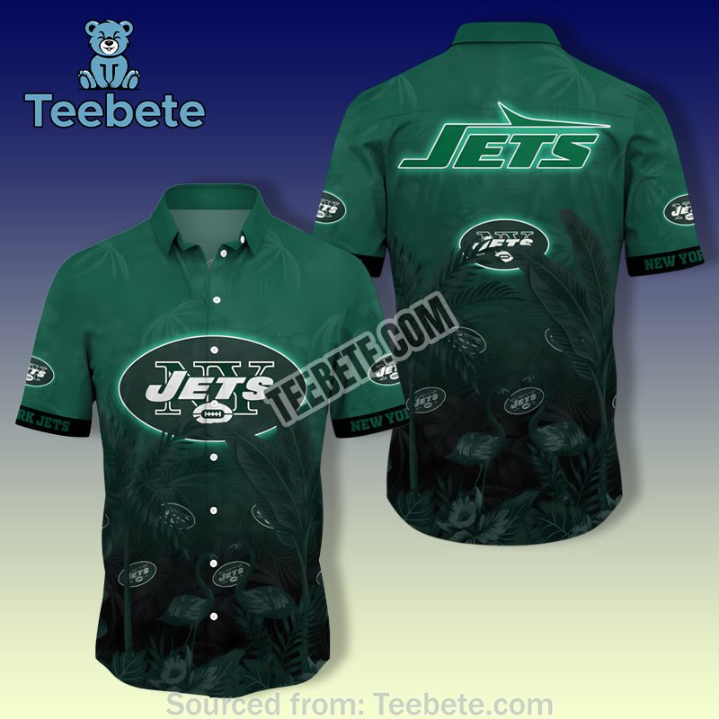 New York Jets Tropical Leaves And Flamingos Green Hawaiian Shirt Outfit