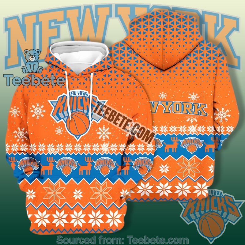 New York Knicks Christmas Ugly Pattern 3D Hoodie Orange Jacket