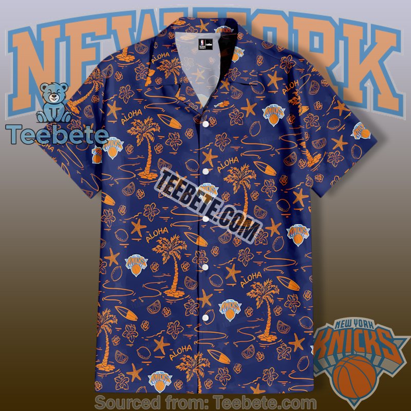 New York Knicks Navy Orange Coconut Trees Pattern Hawaiian Style Shirts