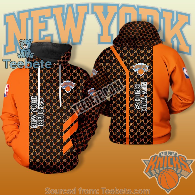 New York Knicks Orange Black Gg Monogram Pattern 3D Hoodie Men