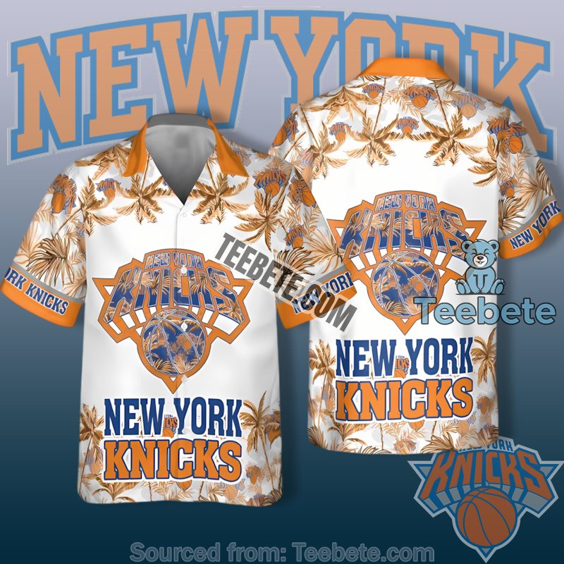 New York Knicks Orange Palm Trees Tropical Pattern Classic Hawaiian Shirts
