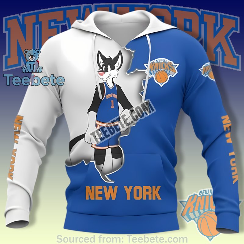 New York Knicks Sylvester Cat Torn Map 3D Hoodie Blue White Womens