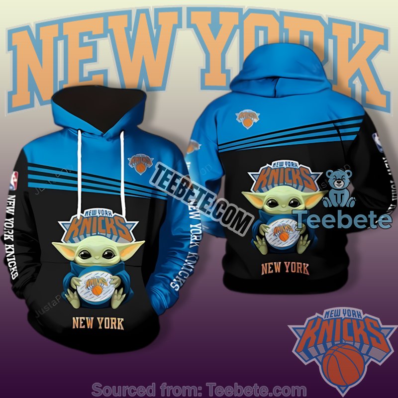 New York Knicks Vs Baby Yoda Black Blue 3D Design Hoodie