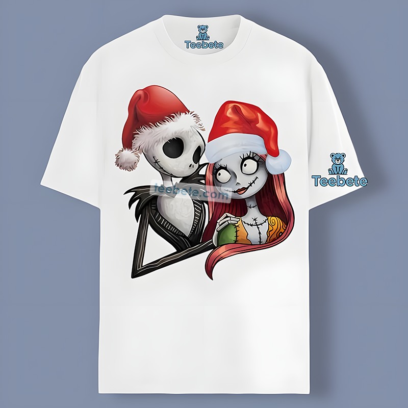 Nightmare Before Christmas Jack And Sally With Claus Hat Shirt Idea