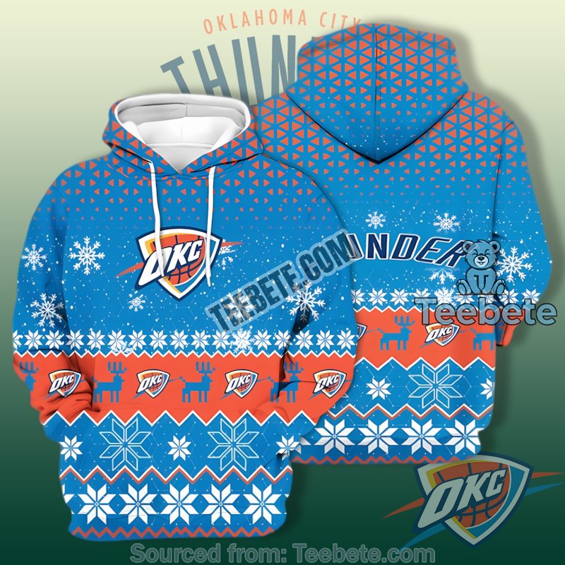 Oklahoma City Thunder Christmas Ugly Sweater 3D Hoodie Pullover Blue Unisex