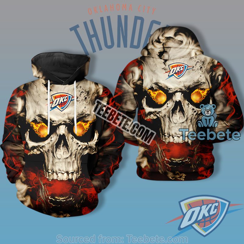 Oklahoma City Thunder Fiery Gothic Flaming Skull 3D Hoodie Pullover Unisex