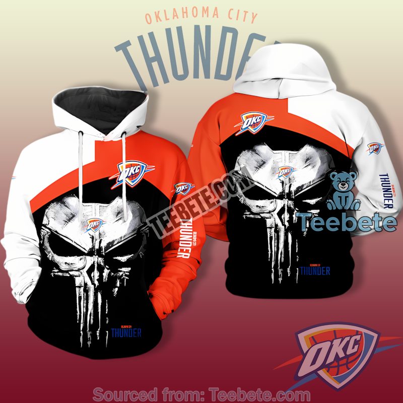 Oklahoma City Thunder Vs Skull Punisher 3D Hoodie Zipper Black Mens