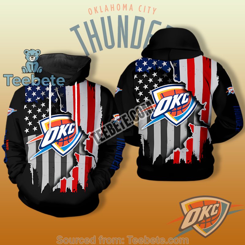 Oklahoma City Thunder Vs Us Flag 3D Hoodie Black Pattern