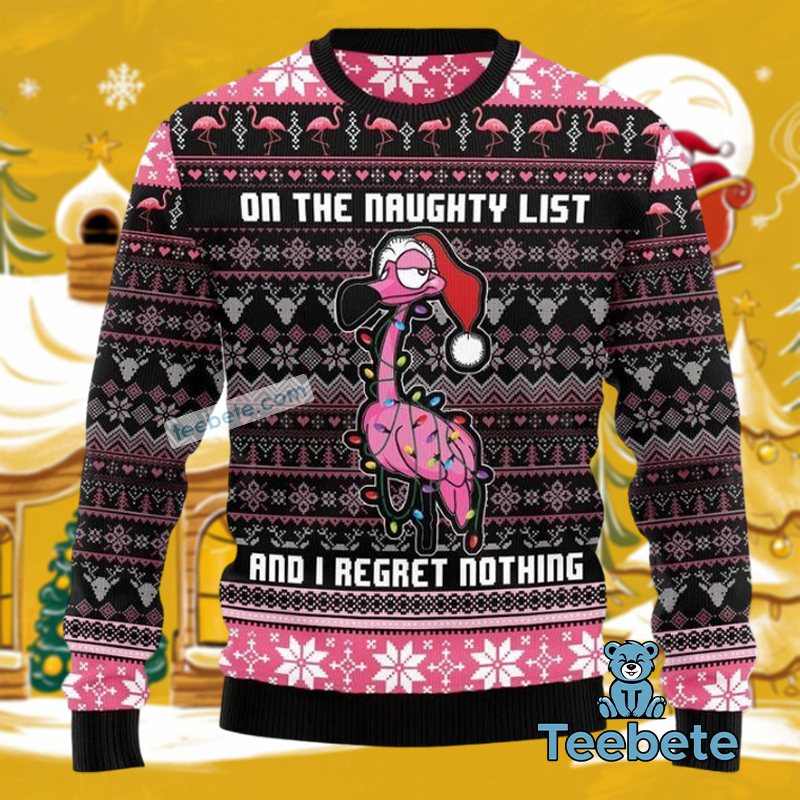 On The Naughty List Cool Flamingo Ugly Christmas Sweater