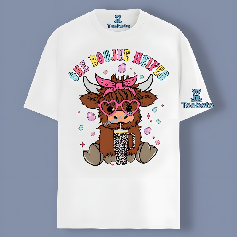 One Boujee Heifer With Easter Highland Cow Graphic Shirt
