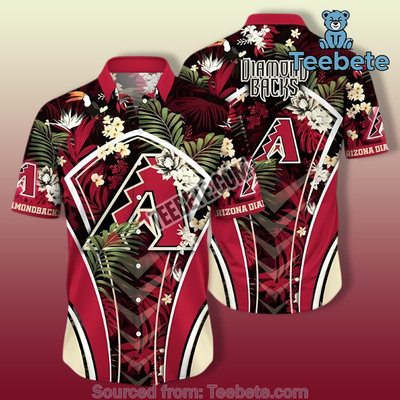 Palm Leaves Red Arizona Diamondbacks Hawaiian Button Down
