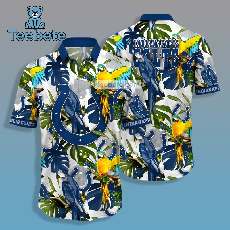 Parrot And Monstera Leaf Indianapolis Colts Blue Hawaiian Shirts For Men