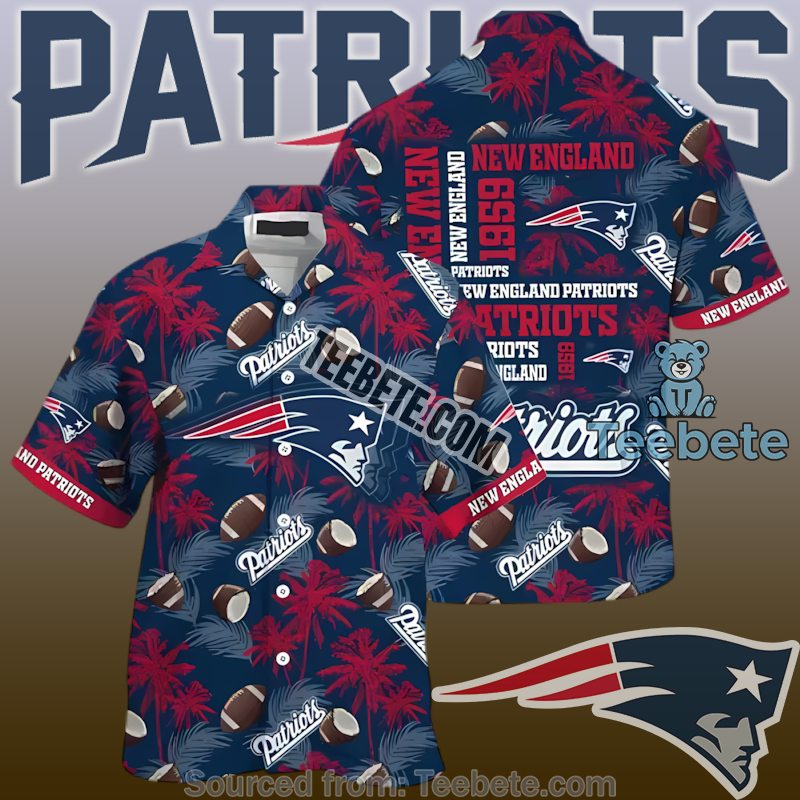 Patriots Navy Red Football Print With Palm Trees Cute Hawaiian Shirts