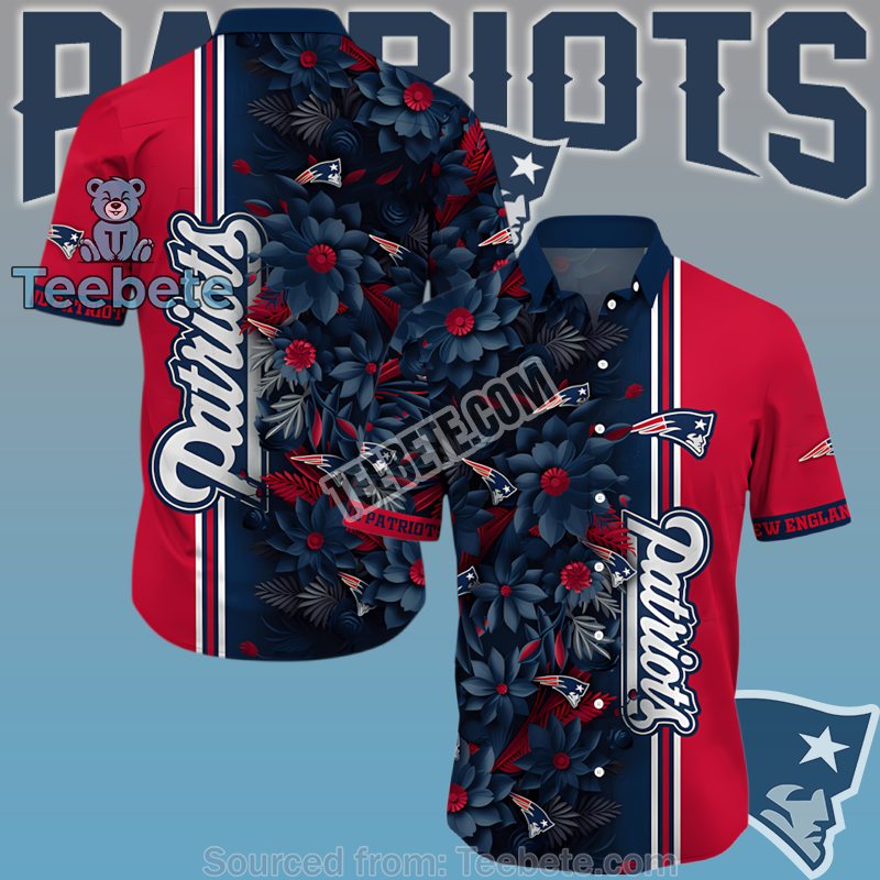 Patriots Red Navy Stripe Dahlia Flowers Tropical Leaves Funky Hawaiian Shirts