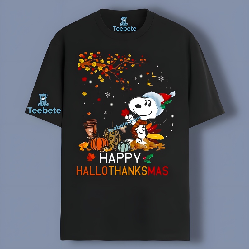 Snoopy Autumn Hallothanksmas Thanksgiving Fan Tee