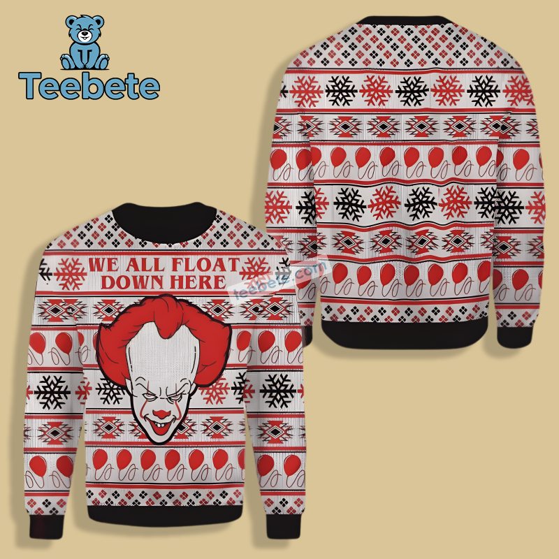 Pennywise We All Float Down Here Ugly Sweater White Red Funny