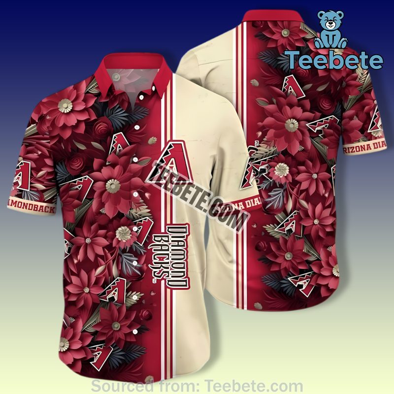 Peony Palm Leaves Red Retro Arizona Diamondbacks Hawaiian Shirts