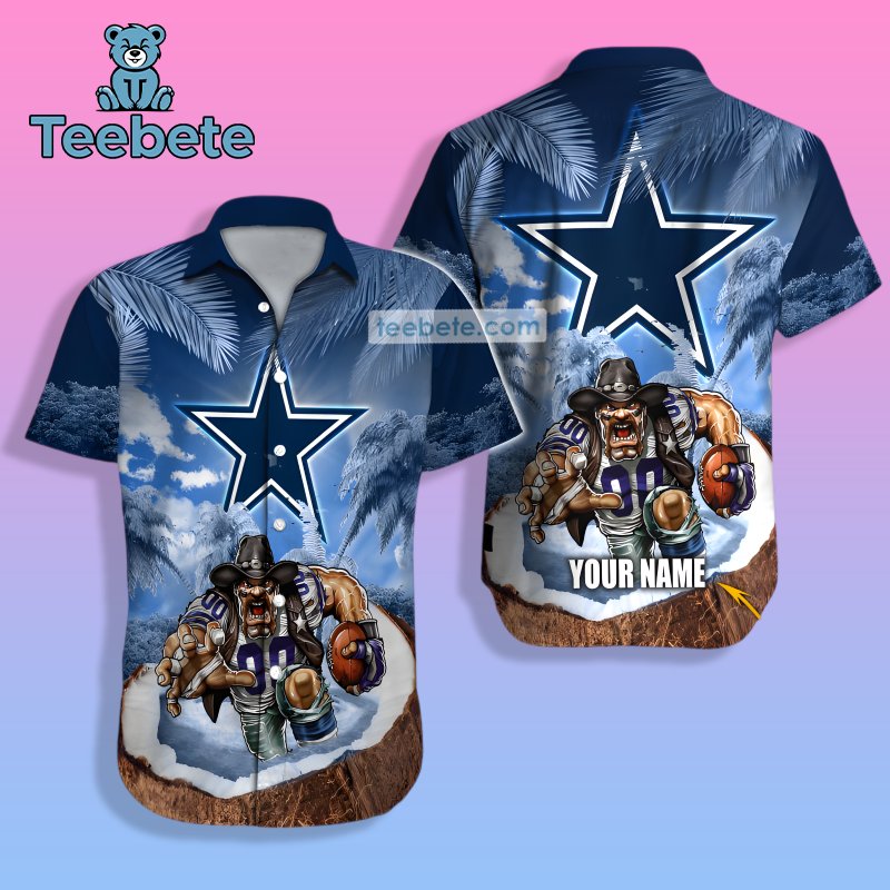 Personalized Mascot Coconut Tree Dallas Cowboys Blue Button Up Shirt