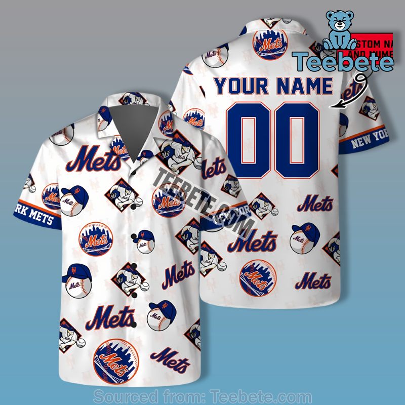 Personalized White Retro New York Mets Hawaiian Shirts