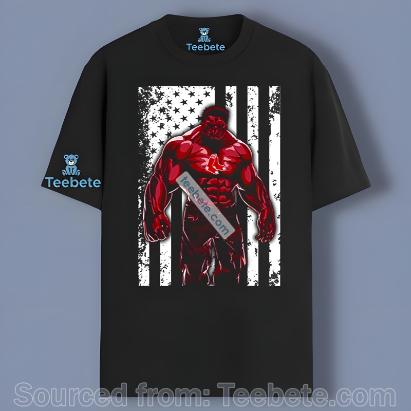 Red Hulk With Boston Red Sox Logo In Chest Shirt