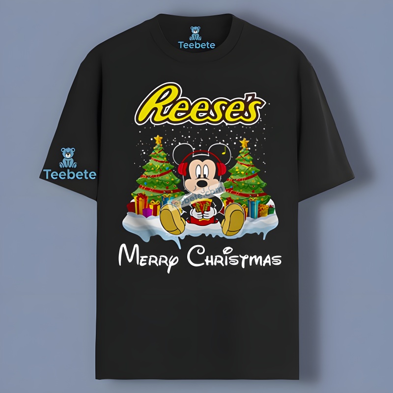 Reeses Mickey Mouse And Christmas Tree Graphic Shirt