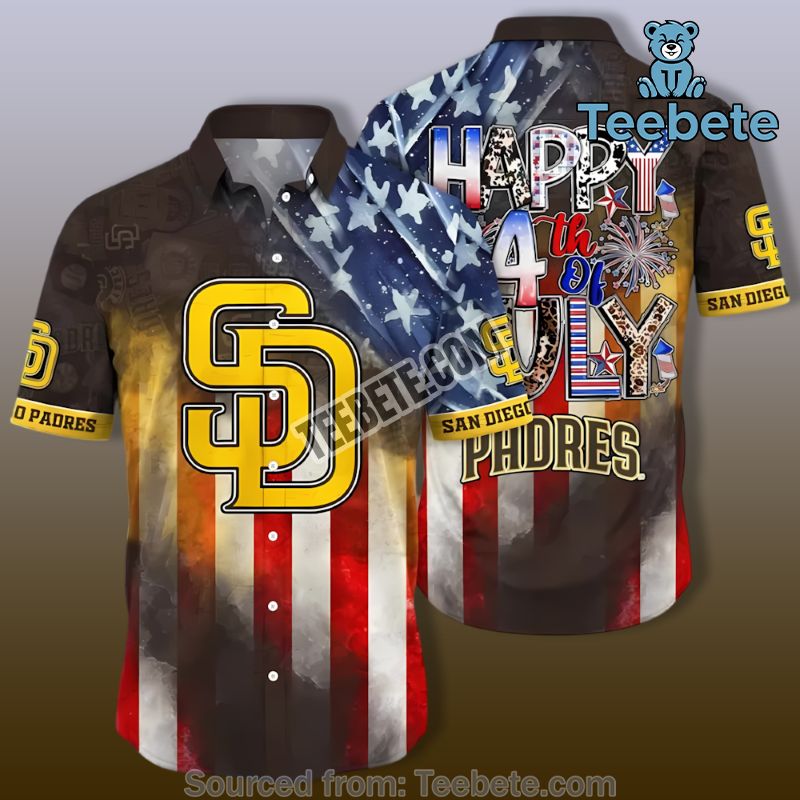 San Diego Padres America Flag Vs Flowers Yellow Vintage Hawaiian Shirts