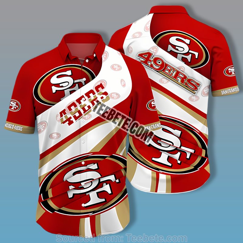 San Francisco 49Ers Summer Game Day Red Hawaiian Button Up Shirt