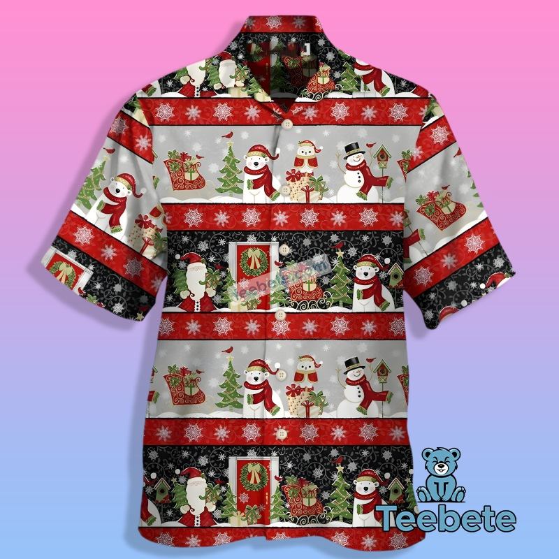 Santa Claus And Snowman Red Ulgy Pattern Family Hawaiian Shirts
