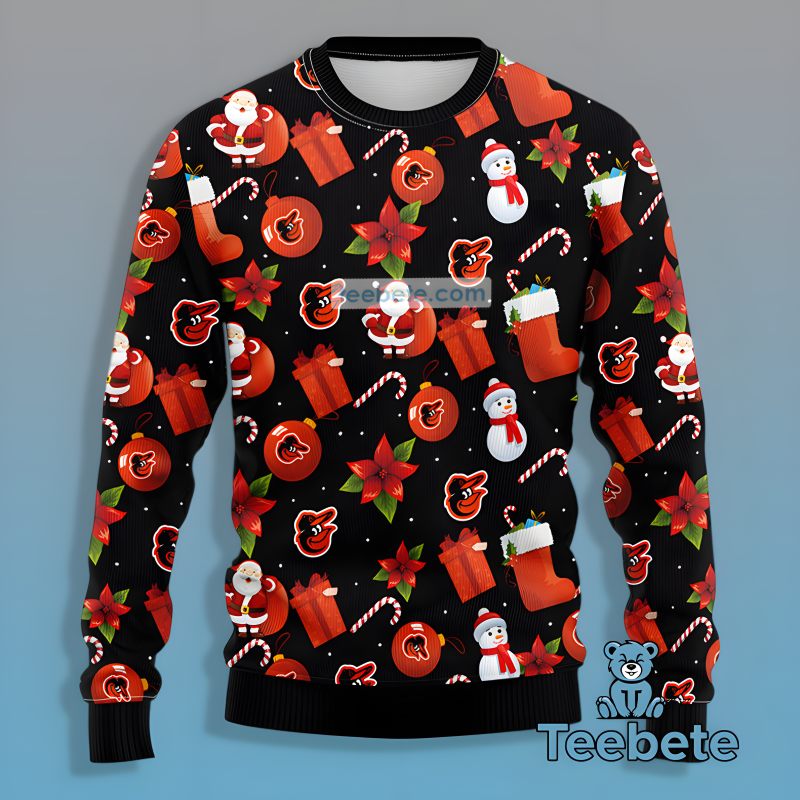 Baltimore Orioles Skull Floral Ugly Christmas Sweater Orange Claus Party