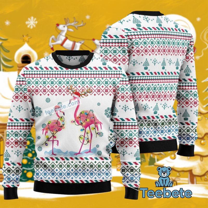 Santa Reunion Mens Flamingo Ugly Christmas Sweater