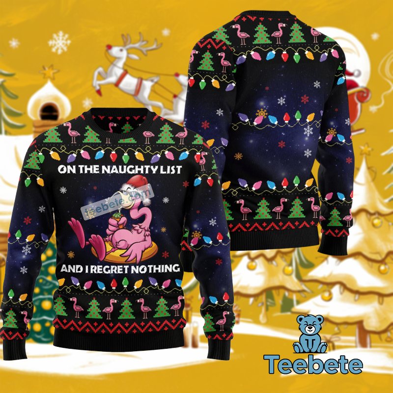 Santa On The Naughty List Flamingo Ugly Christmas Sweater