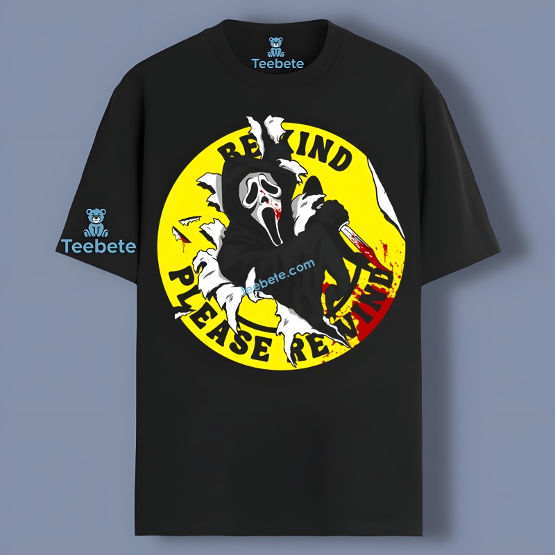 Scream Ghostface Bekind Please Rewind Shirt Design