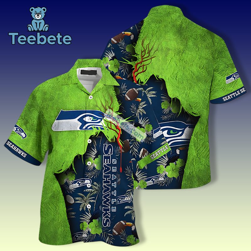 Seattle Seahawks And Coconut Tree Green Stylish Hawaiian Shirts