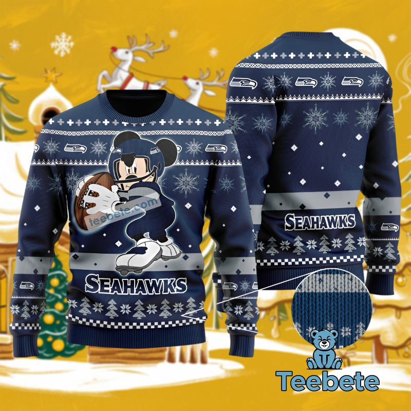Seattle Seahawks Mickey Mouse Christmas Ugly Sweater Ugly Xmas Unisex