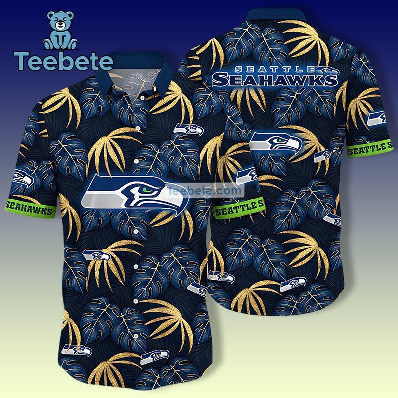 Seattle Seahawks Mix Monstera Leaves Image Blue Cheap Hawaiian Shirts